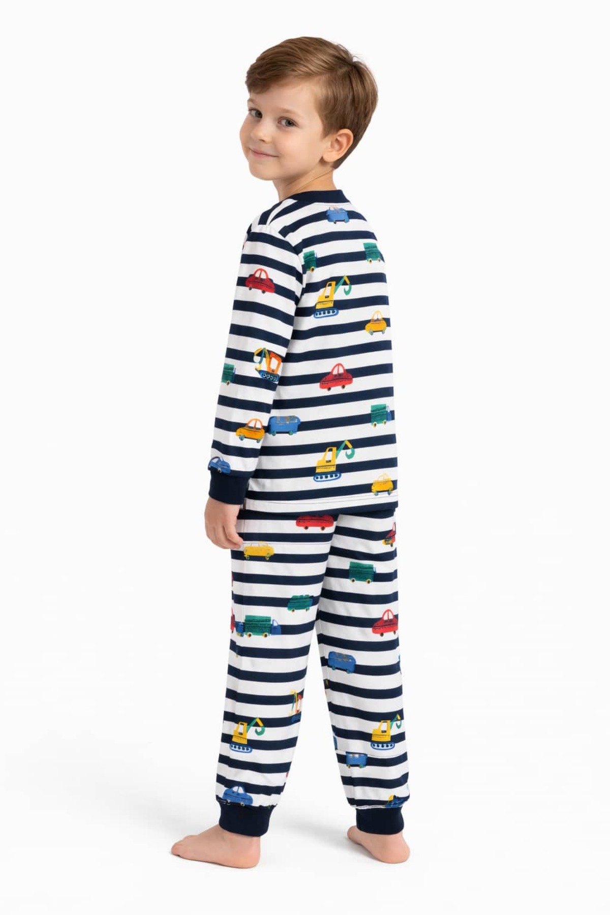 CQCQ Çizgili Araç Desenli Erkek Çocuk Pijama Takımı %100 Pamuk fotoğrafı 3 (önizleme)