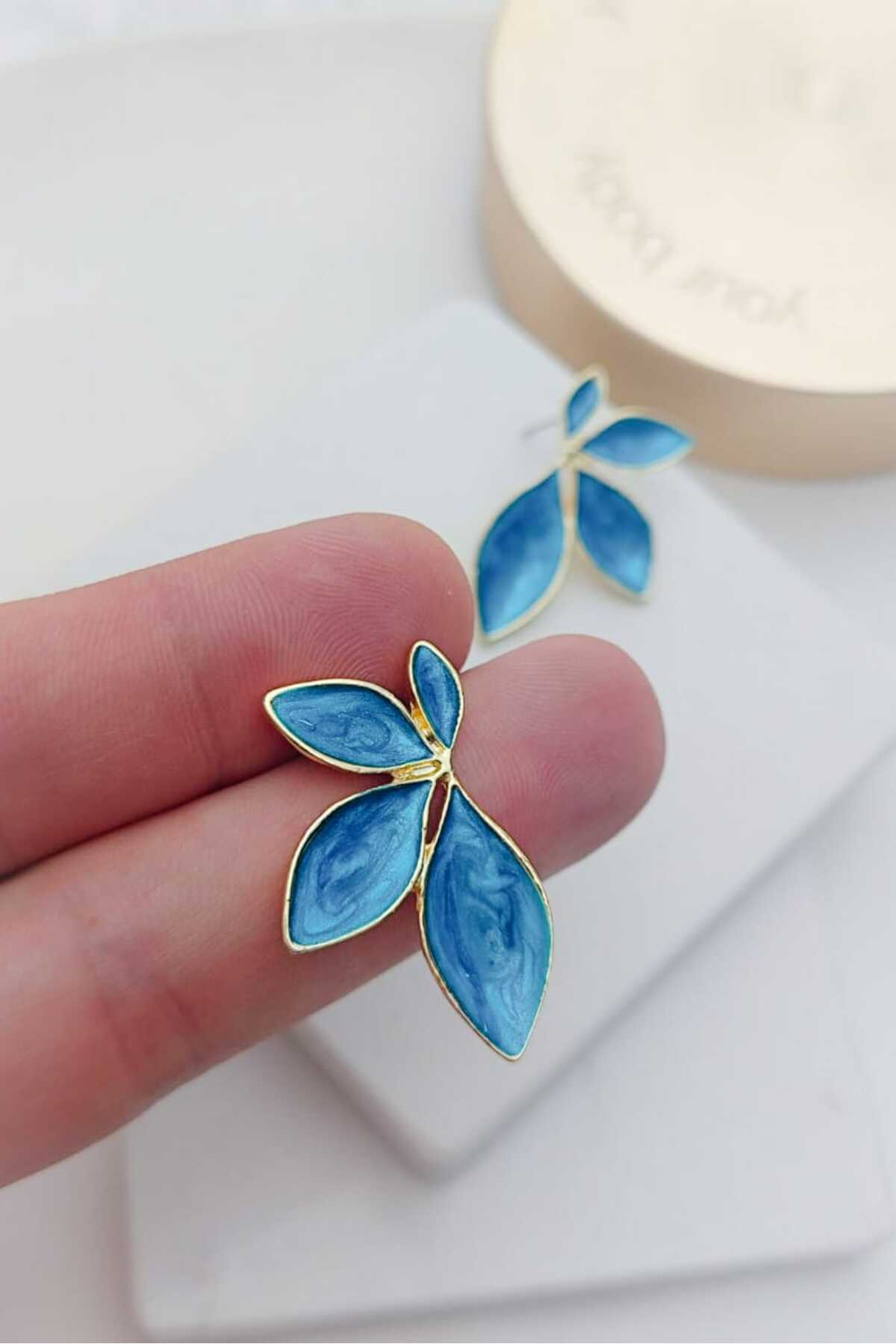 Blue Iconic Gold Leaf Women's Earrings