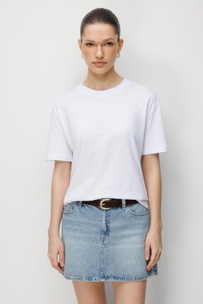 Mixray 4851 Kadın Oversize Fit Bisiklet Yaka Basic T-Shirt Beyaz