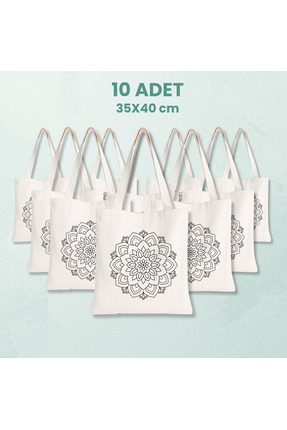 Cemira 10 Adet Büyük Boy Mandala Desenli Çanta Boyama – Boyanabilir Bez Çanta...