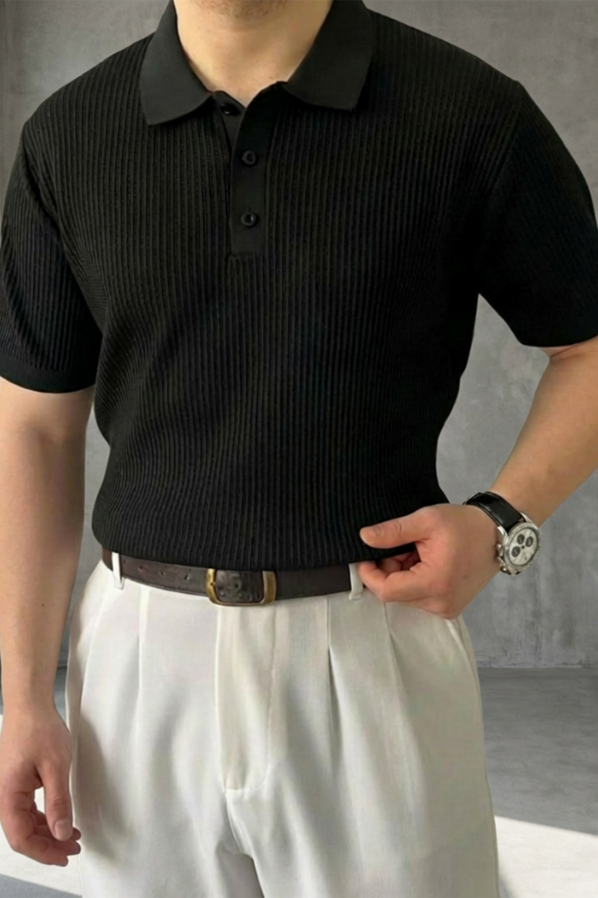 Men's Old Money Striped Short Sleeve Polo Neck T-Shirt