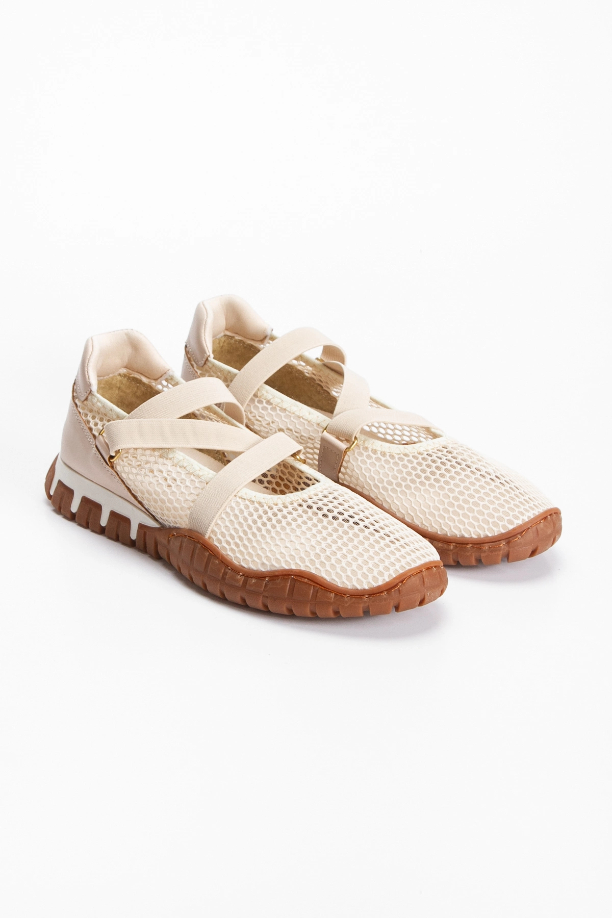 MFT AYAKKABI Women's Beige Mesh Orthopedic Sole Velcro Ballerina Sports Shoes