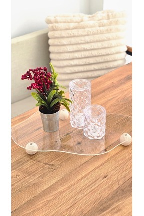 MUJA DEC 30X19 cm Akrilik Dekoratif Sunum Tablası – Yuvarlak Ahşap Ayaklı Obj...