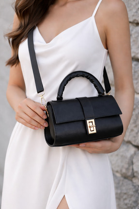 LOVİVA BAGS Siyah Gold Kilit Detaylı Kadın El & Omuz Çantası