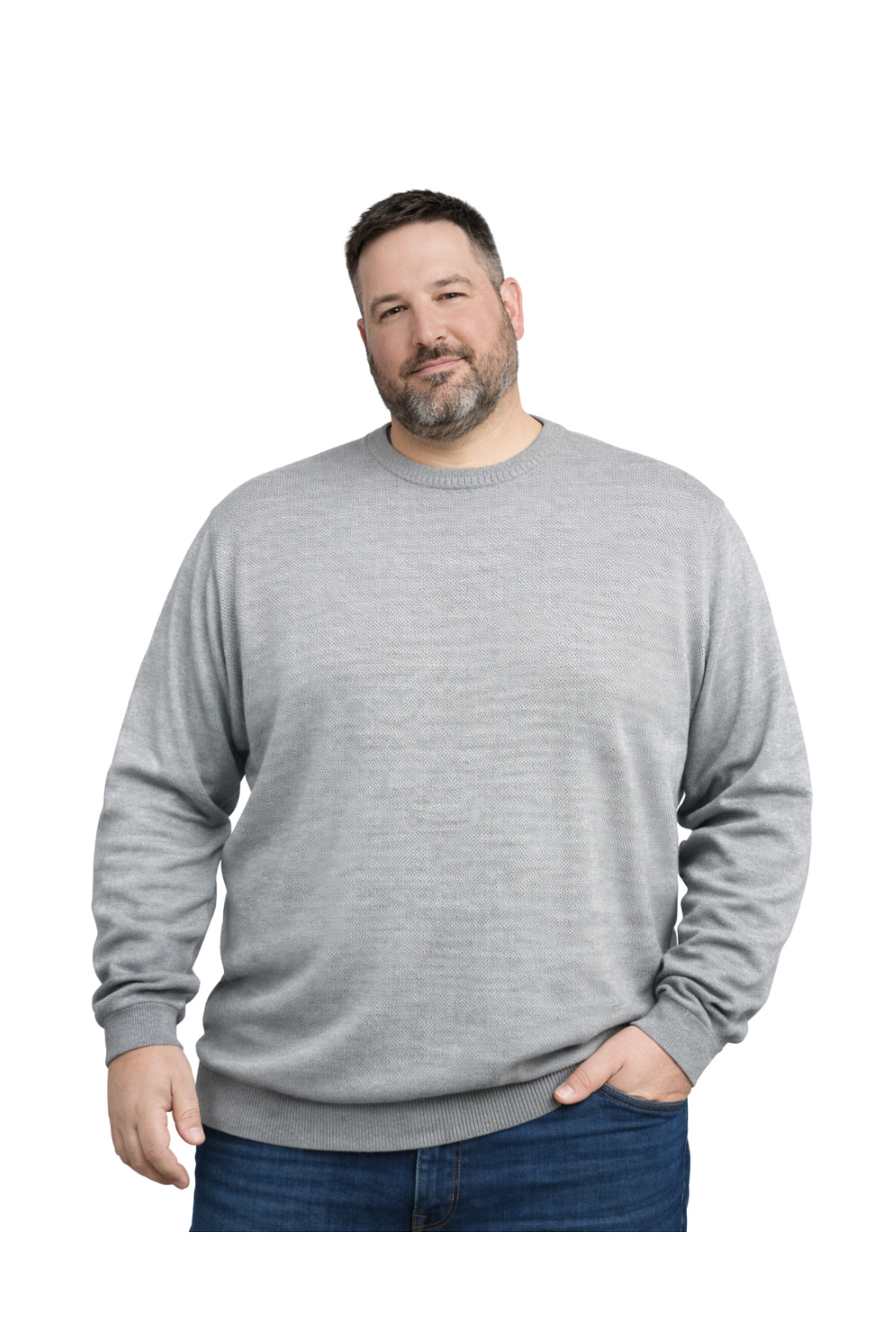 BattalModa Erkek Büyük Beden Gri Bisiklet Yaka Triko Kazak 5XL-6XL-7XL-8XL