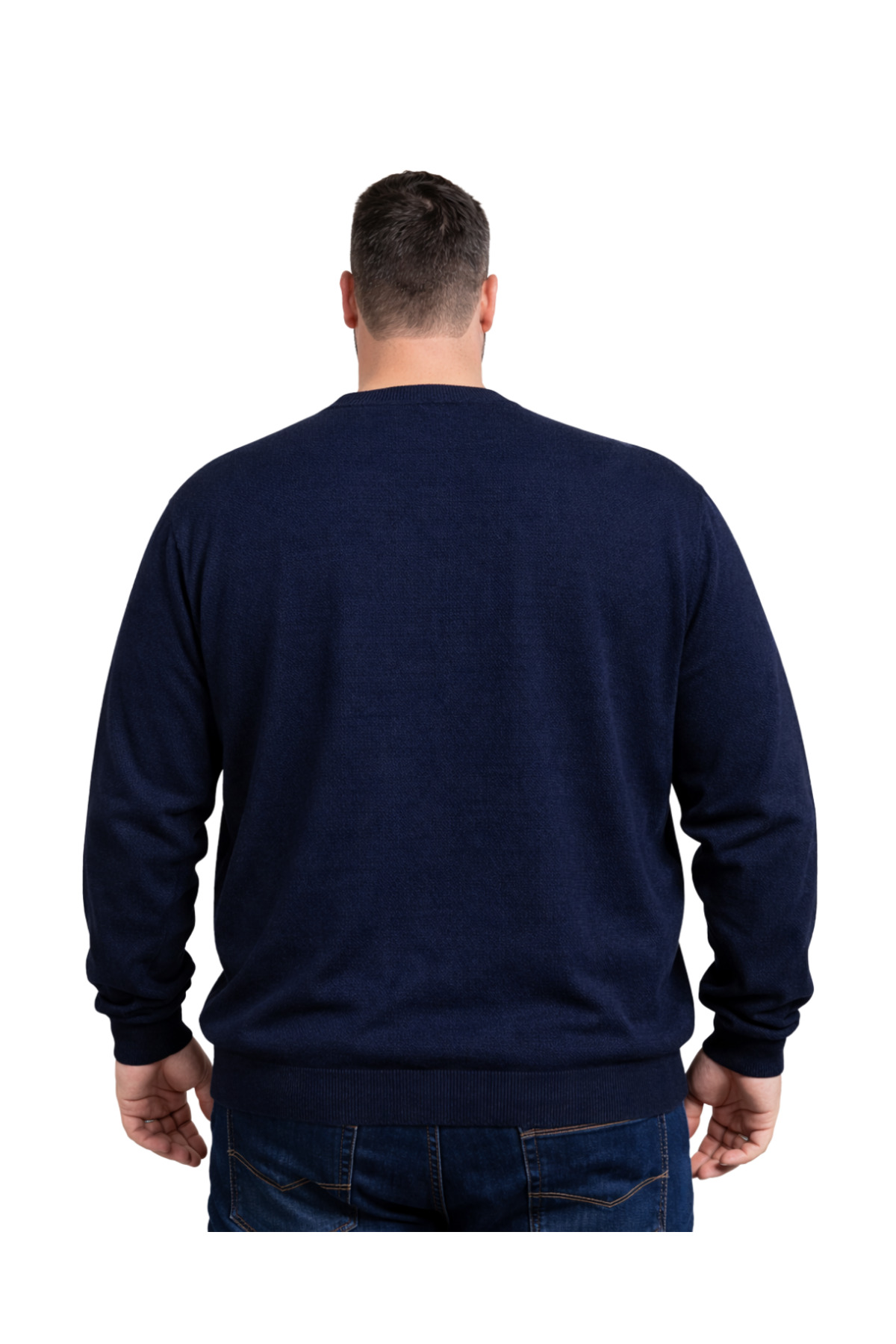 BattalModa Erkek Büyük Beden Lacivert Bisiklet Yaka Triko Kazak 5XL-6XL-7XL-8XL görsel 3