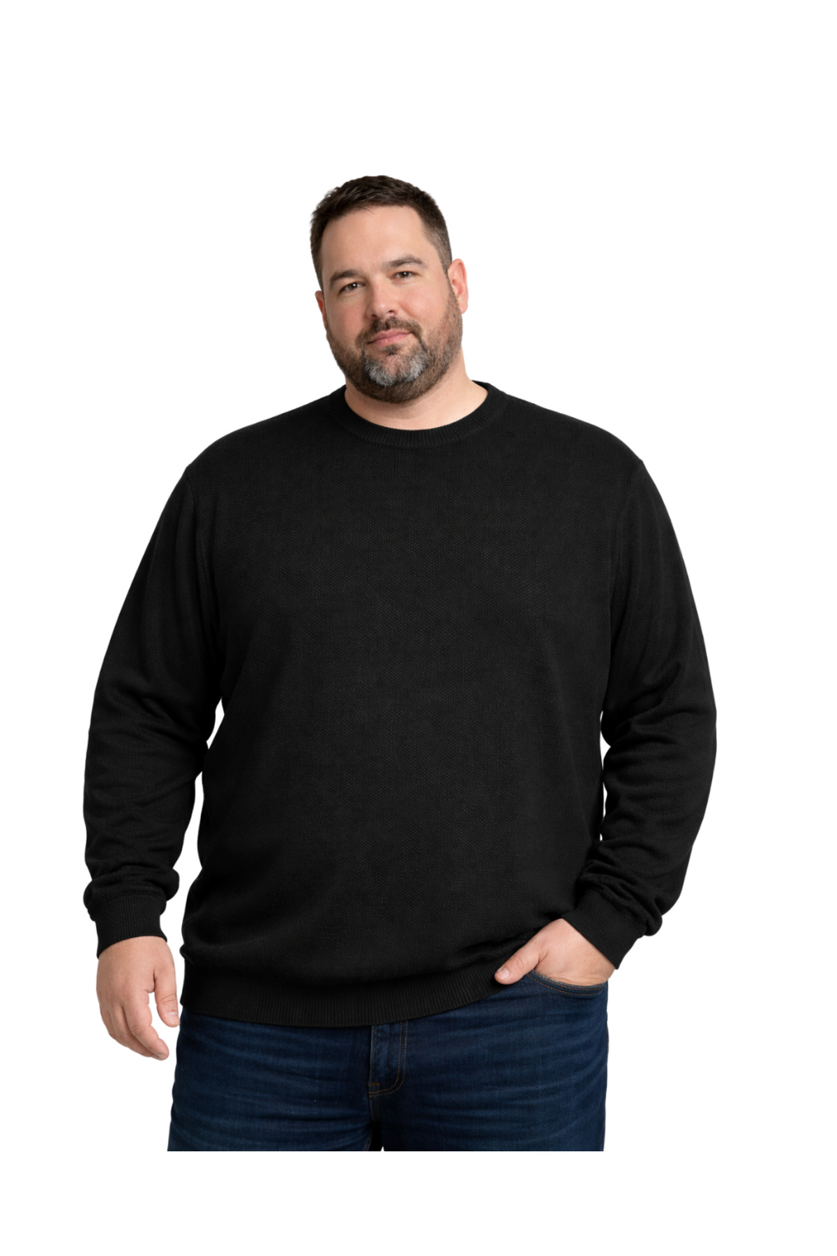 BattalModa Erkek Büyük Beden Siyah Bisiklet Yaka Triko Kazak 5XL-6XL-7XL-8XL