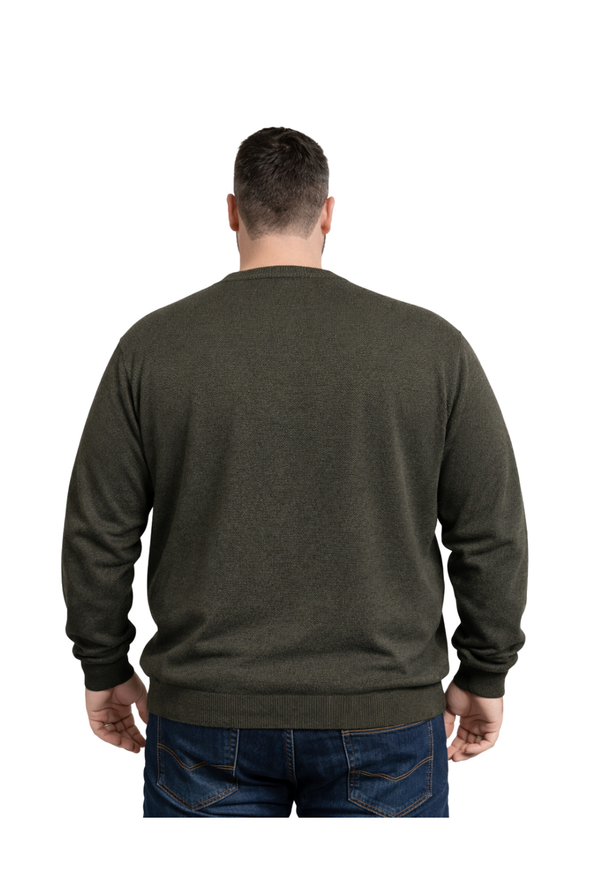 BattalModa Erkek Büyük Beden Haki Bisiklet Yaka Triko Kazak 5XL-6XL-7XL-8XL görsel 3