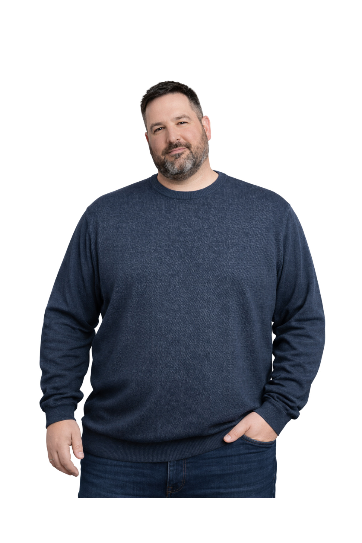 BattalModa Erkek Büyük Beden Melanj Lacivert Bisiklet Yaka Triko Kazak 5XL-6XL-7XL-8XL