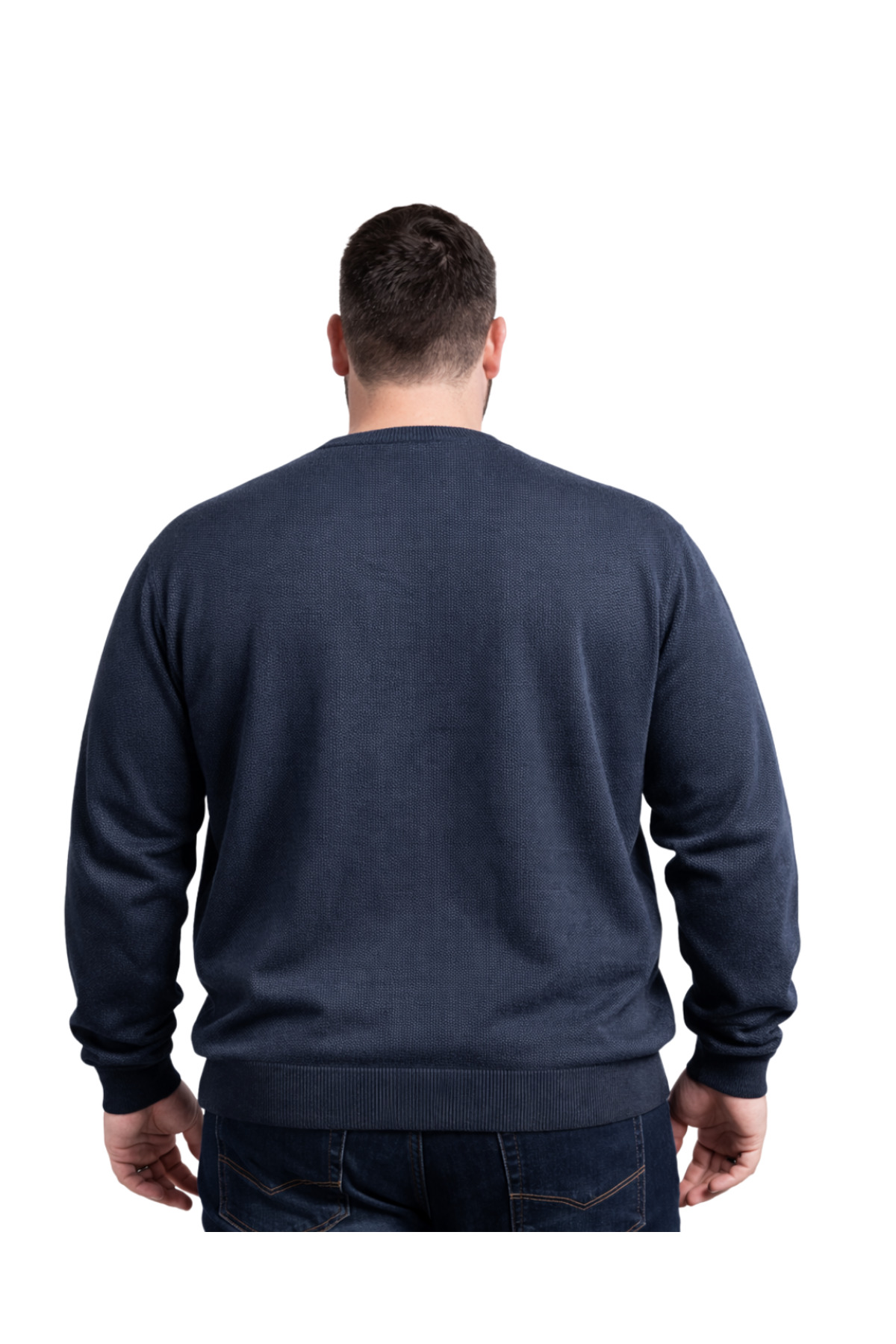 BattalModa Erkek Büyük Beden Melanj Lacivert Bisiklet Yaka Triko Kazak 5XL-6XL-7XL-8XL görsel 3
