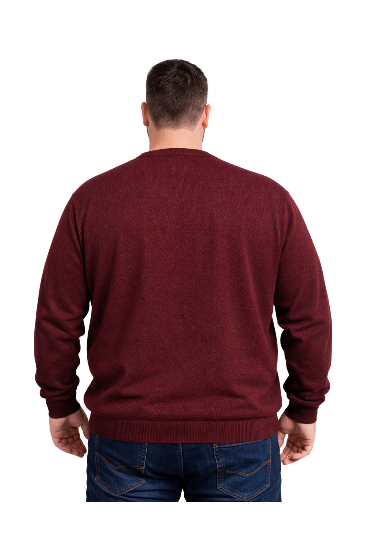 BattalModa Erkek Büyük Beden Bordo Bisiklet Yaka Triko Kazak 5XL-6XL-7XL-8XL görsel 3