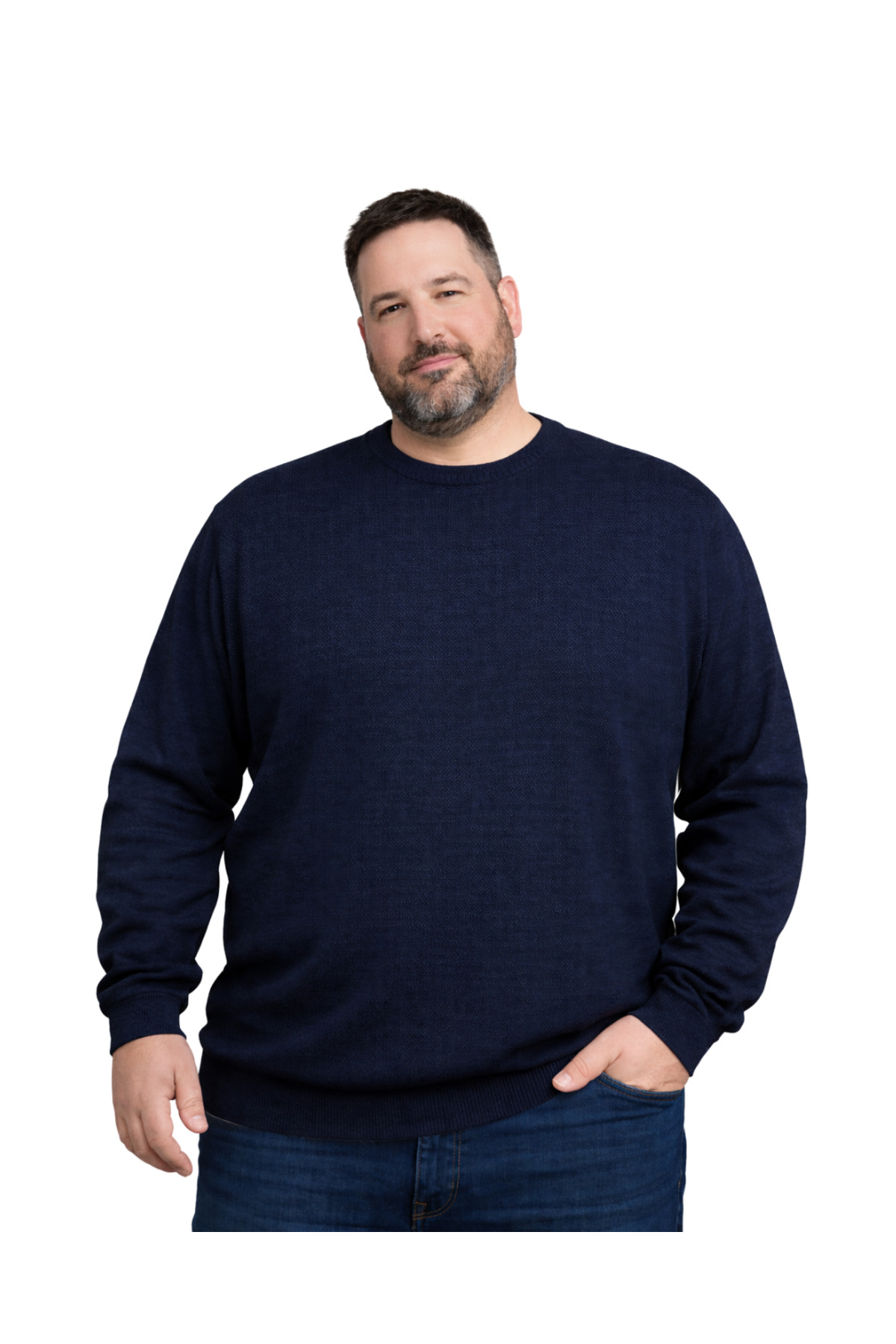 BattalModa Erkek Büyük Beden Lacivert Bisiklet Yaka Triko Kazak 5XL-6XL-7XL-8XL