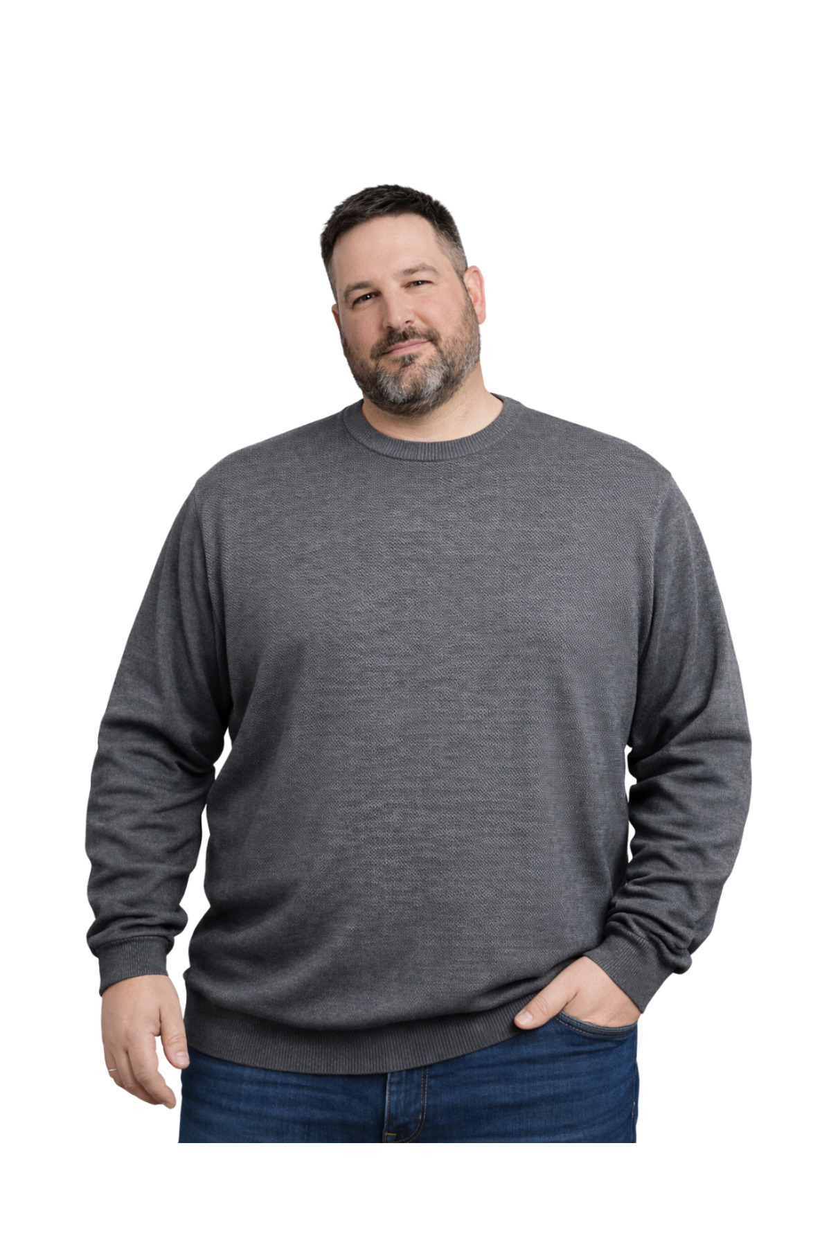 BattalModa Erkek Büyük Beden Füme Bisiklet Yaka Triko Kazak 5XL-6XL-7XL-8XL