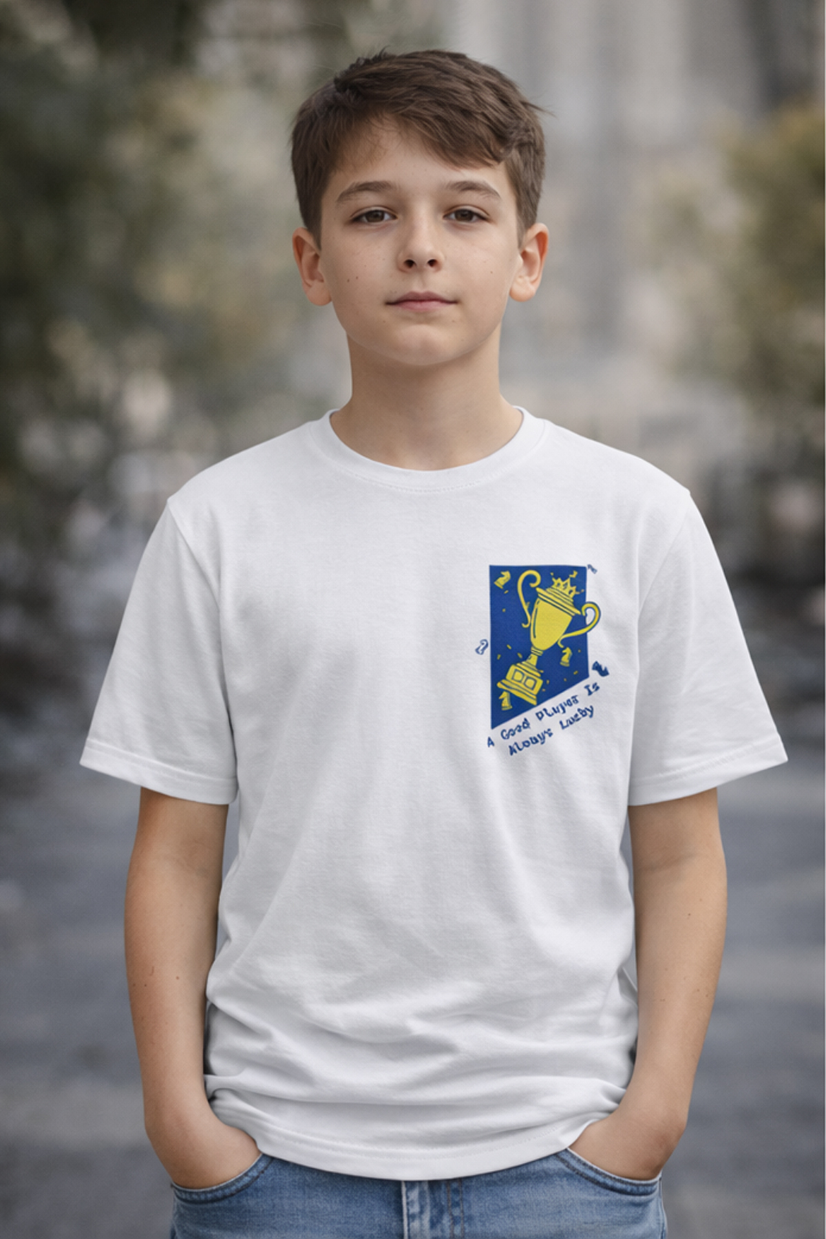 Satranç365 "Endgame" Retro Tasarım Beyaz Çocuk & Genç Tişört - %100 Pamuklu resmi
