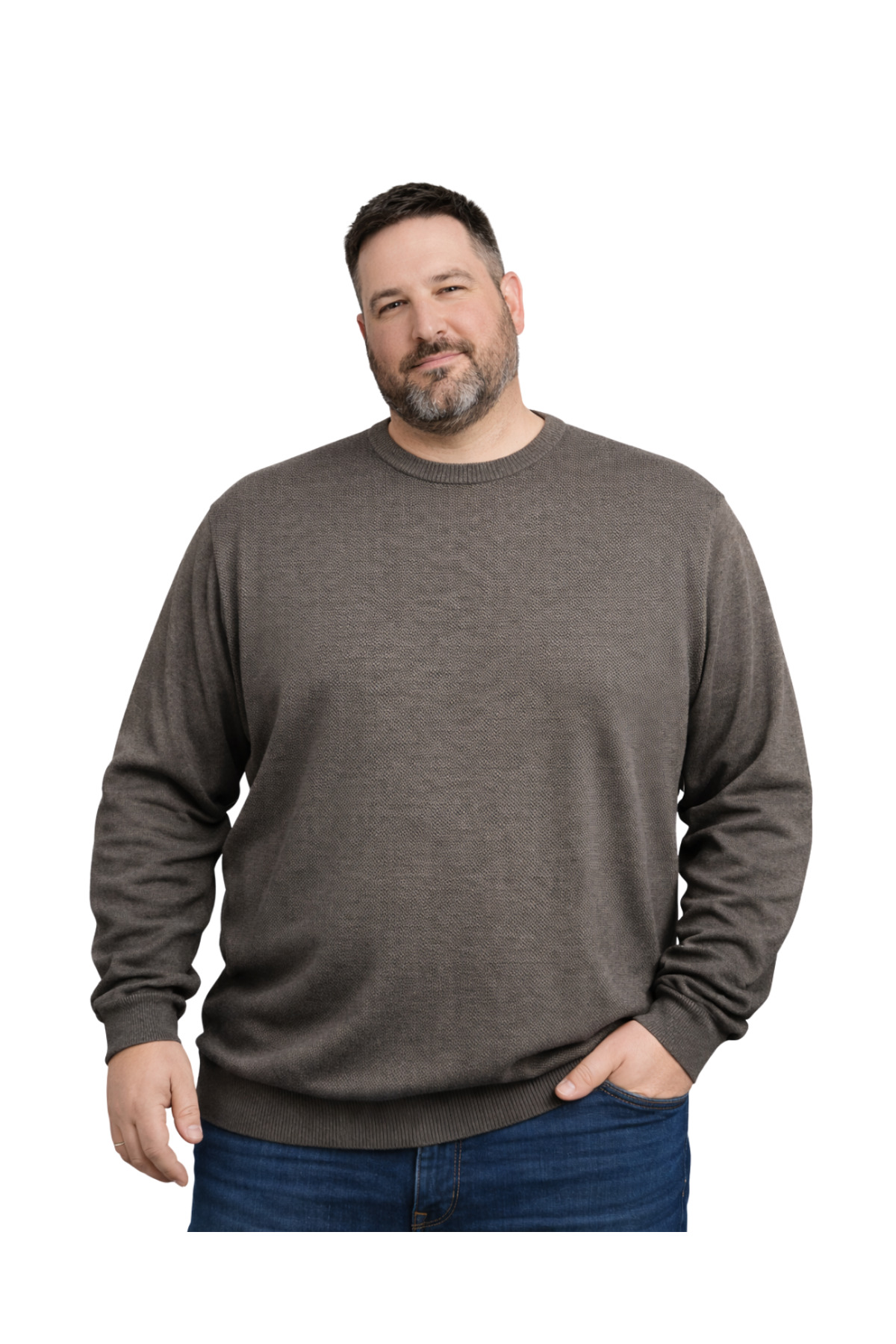 BattalModa Erkek Büyük Beden Koyu Vizon Bisiklet Yaka Triko Kazak 5XL-6XL-7XL-8XL