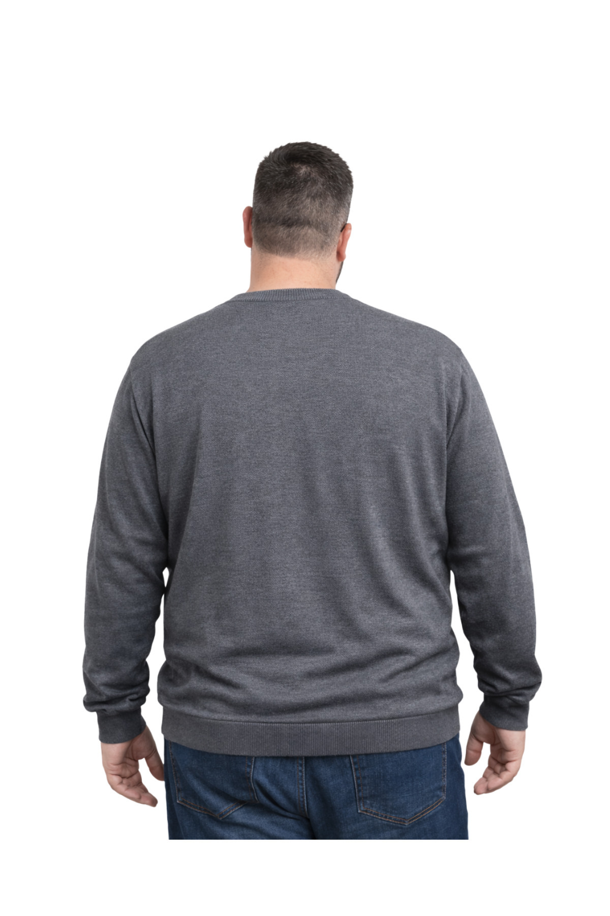 BattalModa Erkek Büyük Beden Füme Bisiklet Yaka Triko Kazak 5XL-6XL-7XL-8XL görsel 3