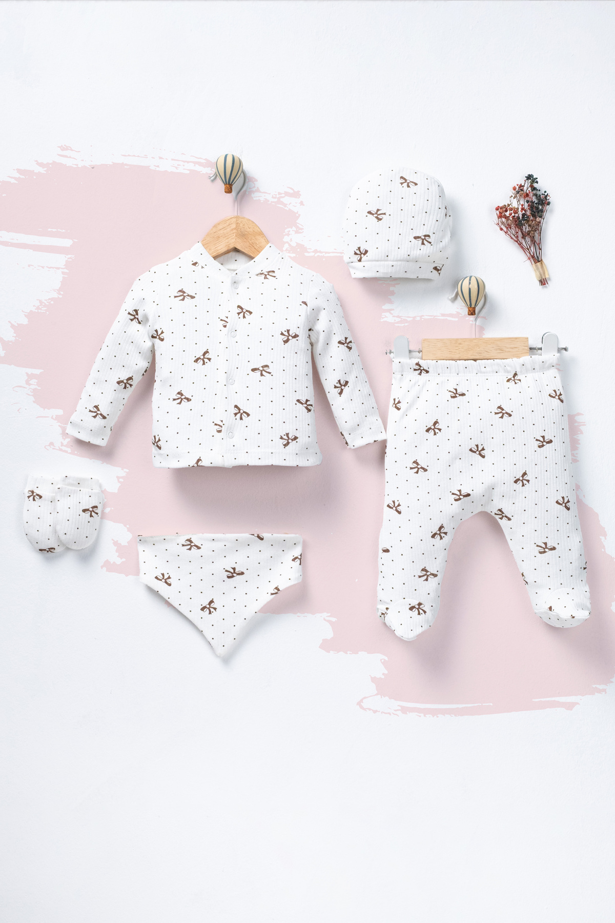 ENİA BABY Kız Bebek Pamuklu Yenidoğan 5 Parça Hastane Çıkış Seti 0-3 Ay fotoğrafı 3 (önizleme)