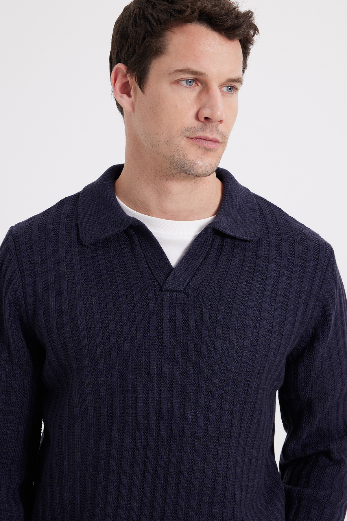 Tudors  Erkek Standart Fit Normal Kesim Polo Yaka Lacivert Kazak - Görsel 6