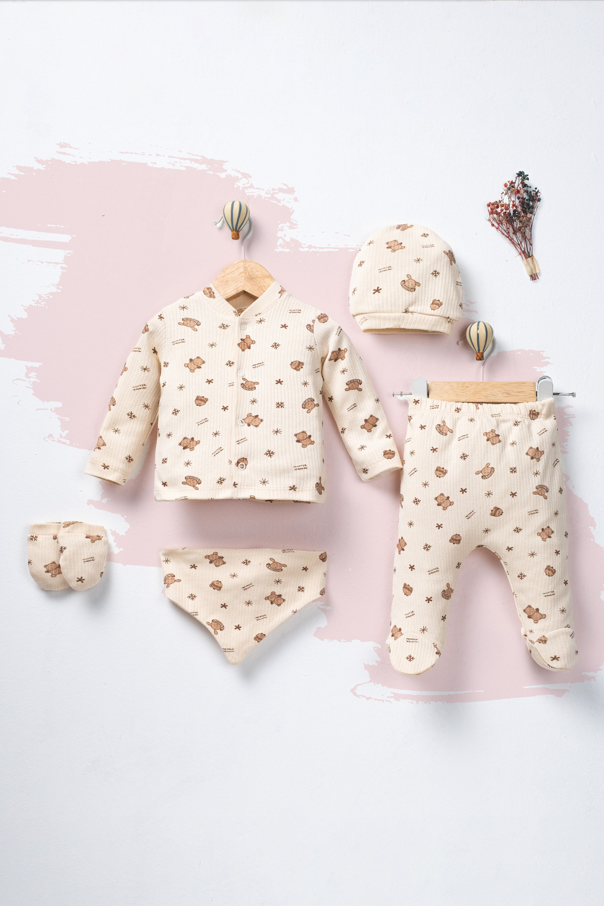 ENİA BABY Kız Erkek Bebek Pamuklu Yenidoğan 5 Parça Hastane Çıkış Seti 0-3 Ay fotoğrafı 2 (önizleme)