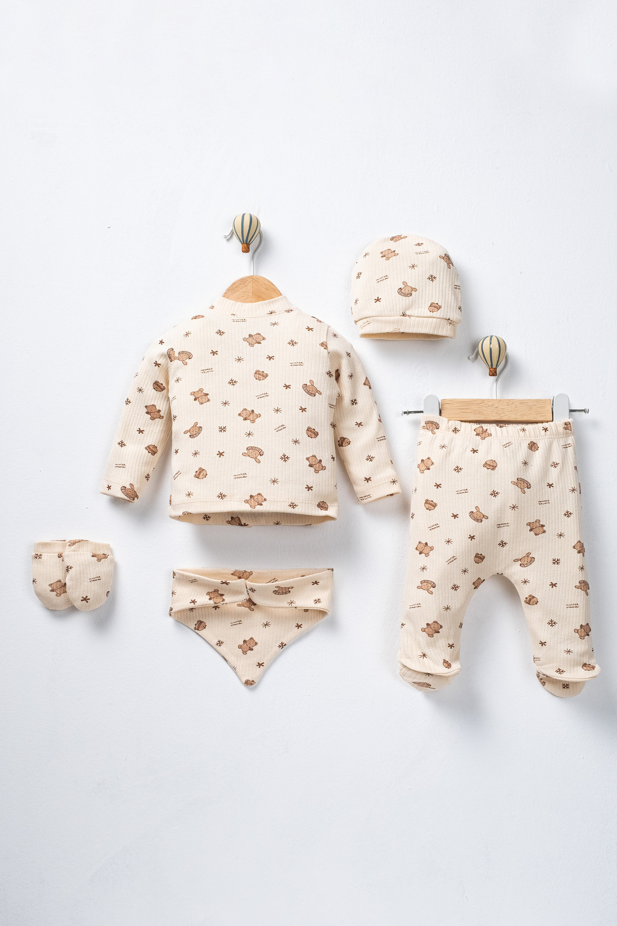 ENİA BABY Kız Erkek Bebek Pamuklu Yenidoğan 5 Parça Hastane Çıkış Seti 0-3 Ay fotoğrafı 3 (önizleme)