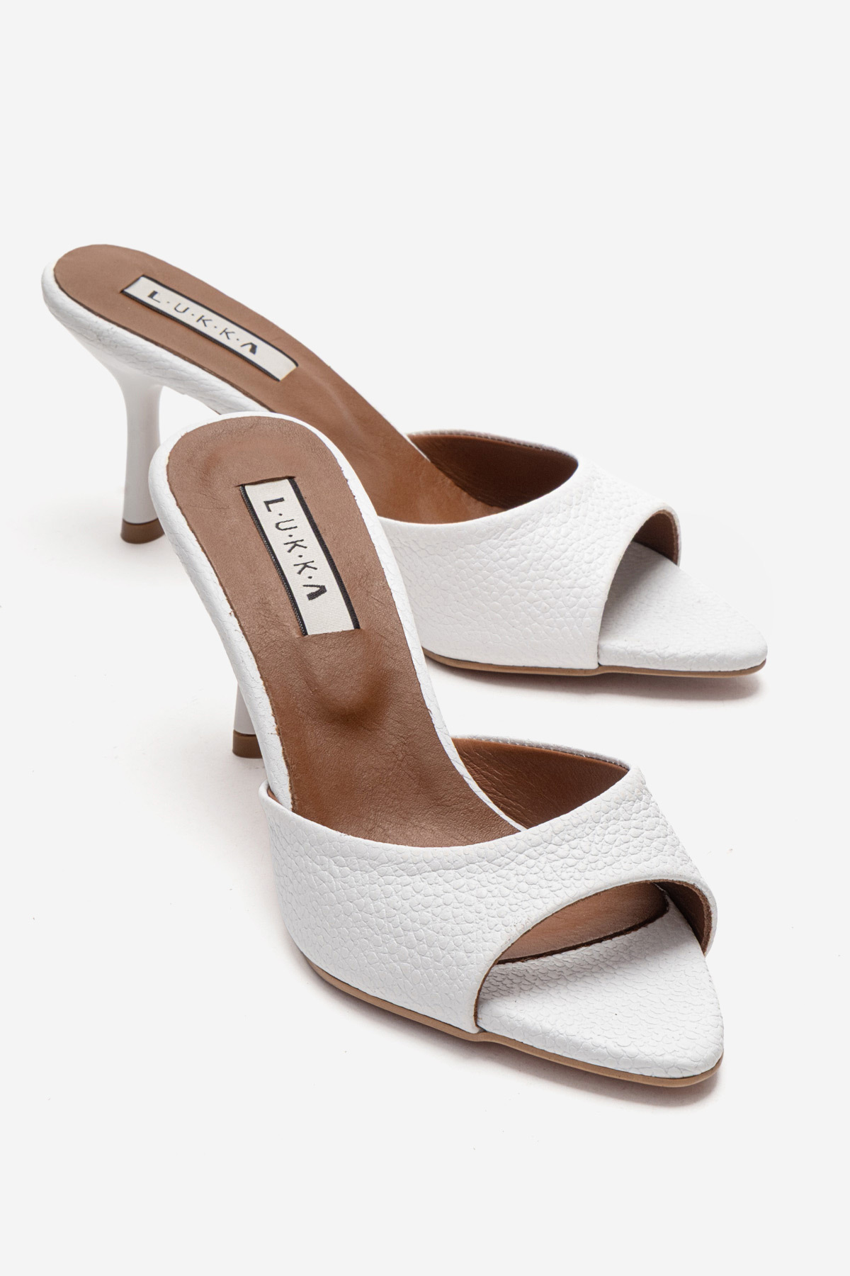 by selvi Lukka Shoes Damskie białe klapki na niskim obcasie Aria z prawdziwej...