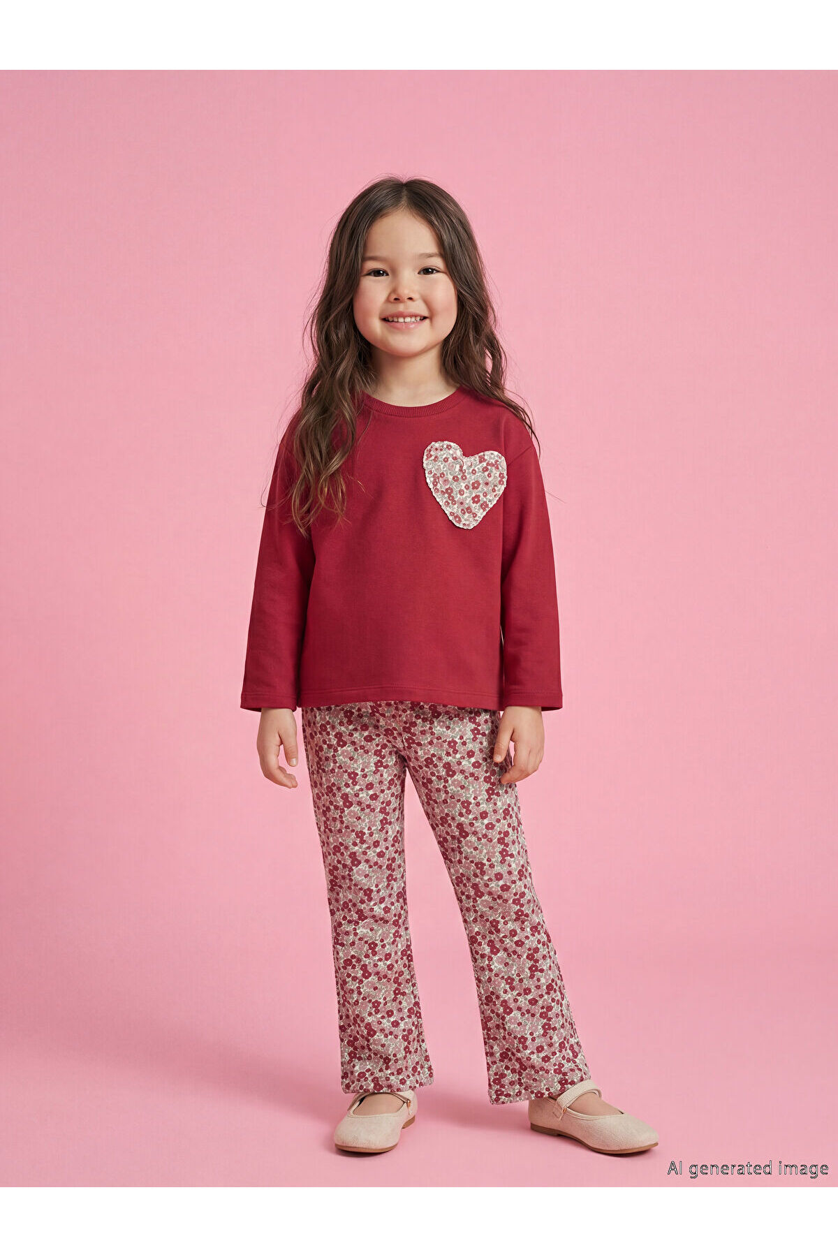 LC Waikiki Meral Collection Mürdüm Çiçek Desenli Kız Çocuk Sweatshirt ve Tayt fotoğrafı 2 (önizleme)