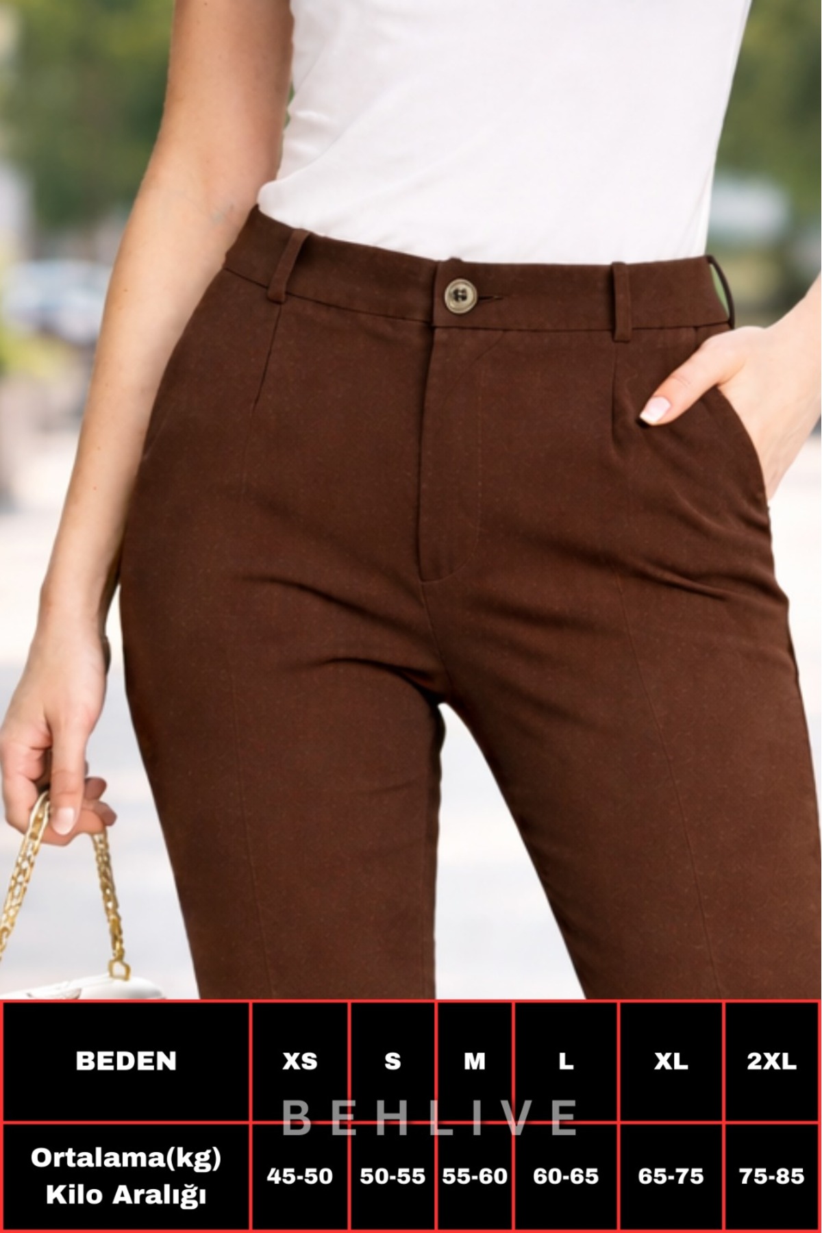 BEHLIVE  Kadın Yüksek Bel Pileli Dar Paça Havuç Pantolon - Görsel 5