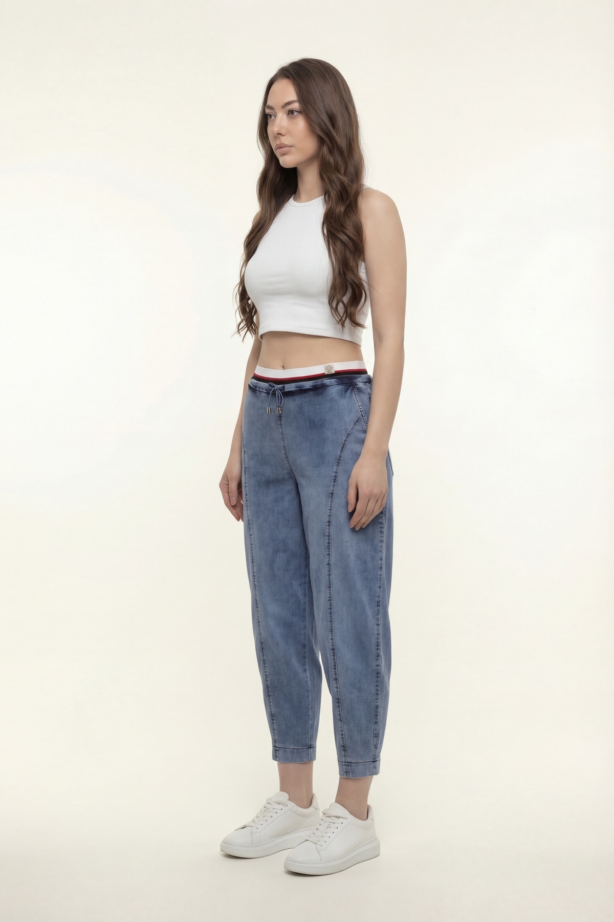 EXİTLİNE  Kadın Lacivert Sezonluk Beli Ribanalı Ve Lastikli Aksesaurlı Baggy Denim Pantolon - Görsel 3