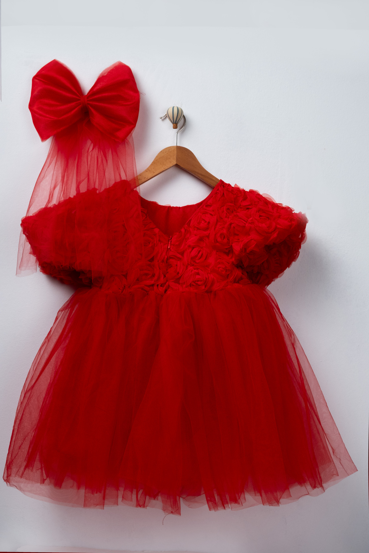 FURYATEX Kız Çocuk Çiçekli Tül Prenses Elbise – 3D Gül Aplikeli Doğum Günü Özel Gün Parti Elbisesi fotoğrafı 3 (önizleme)