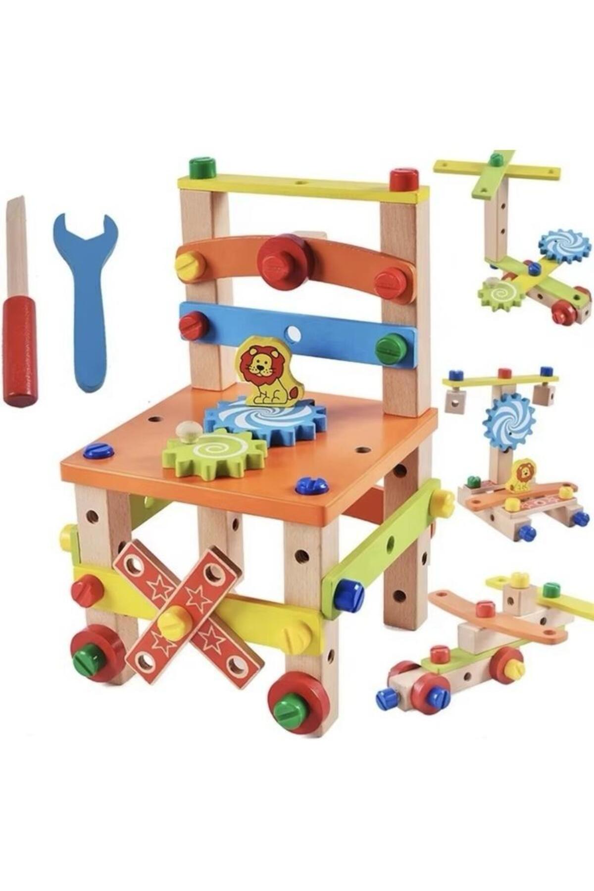 Wooden Montessori Puzzle Chair Toy , STEAM Educational Toy