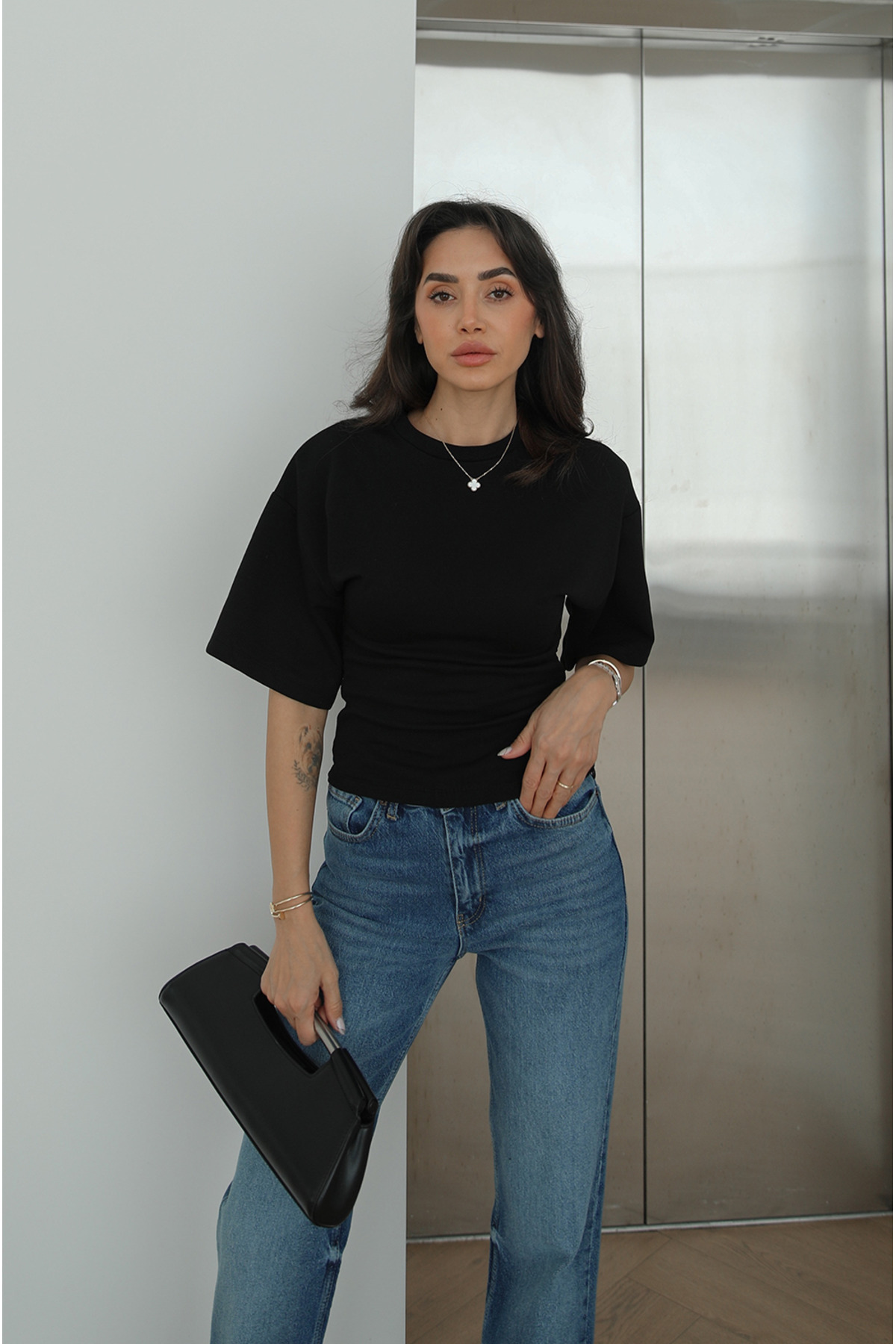 Havoş Crna majica sa bočnim stranama Naborano