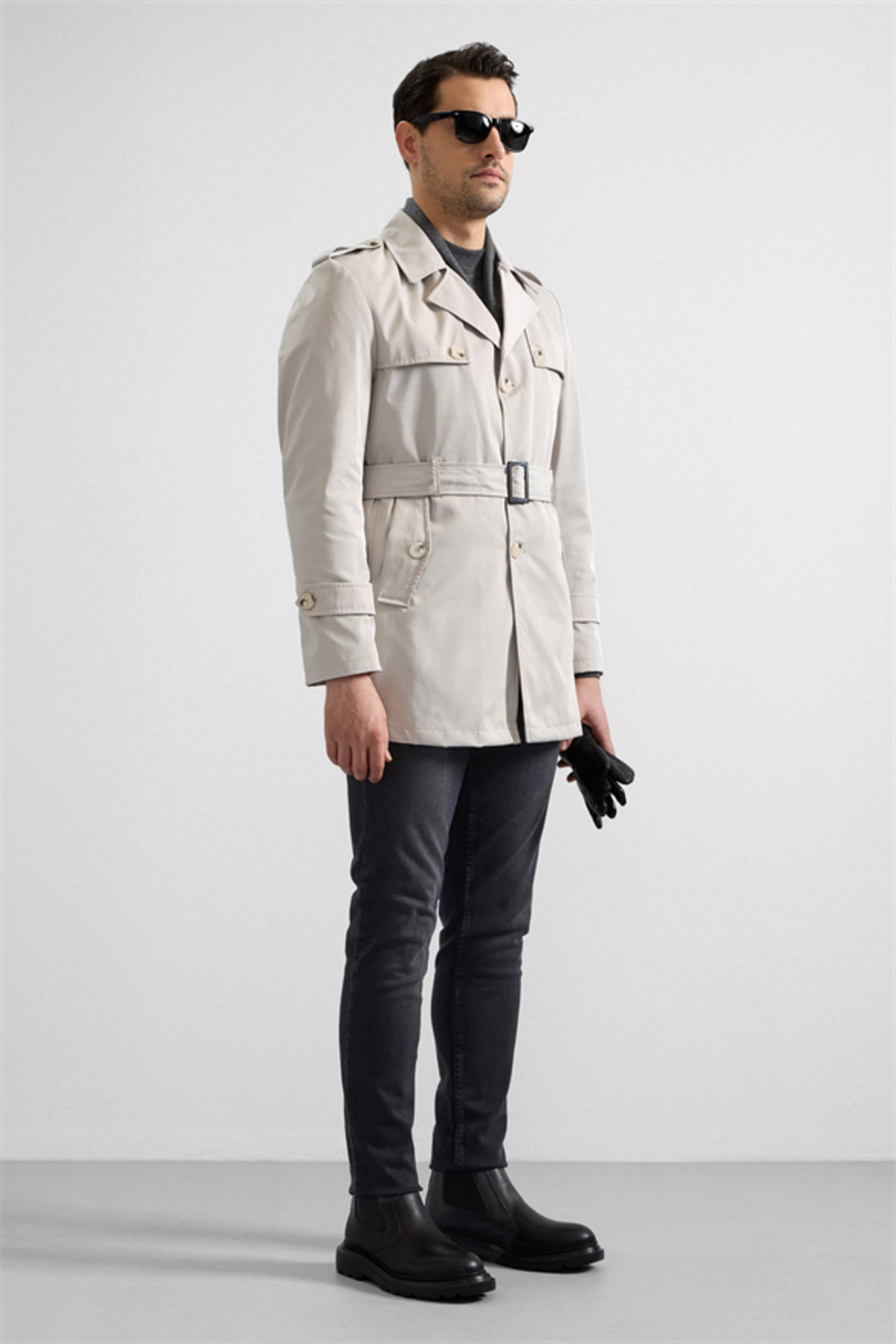 SÜVARİ  Taş Slim Düz Cepsiz Trençkot - Görsel 6