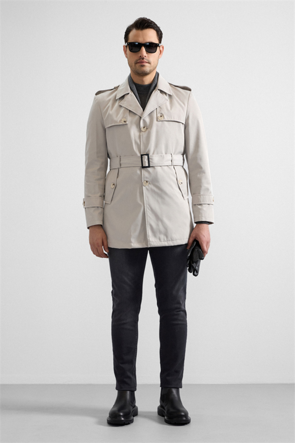 SÜVARİ  Taş Slim Düz Cepsiz Trençkot - Görsel 7