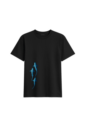 PERISENSE Kadın Erkek Özel Tasarım Köpekbalığı Baskılı Siyah Beyaz Pamuklu Gü...