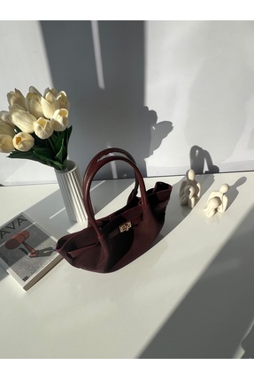 VELORELLA Bordo kemer detaylı mini nubuk çanta