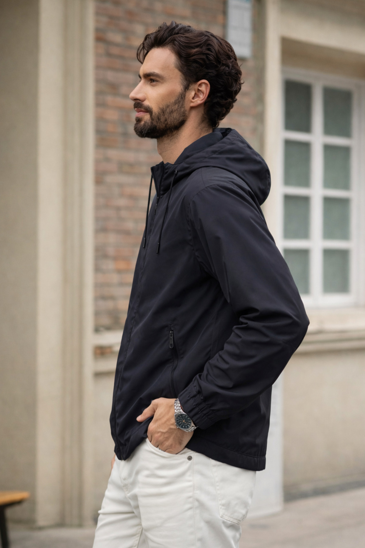 DAMGA JEANS  Erkek Trend Siyah Fermuarlı Yağmurluk - Görsel 3