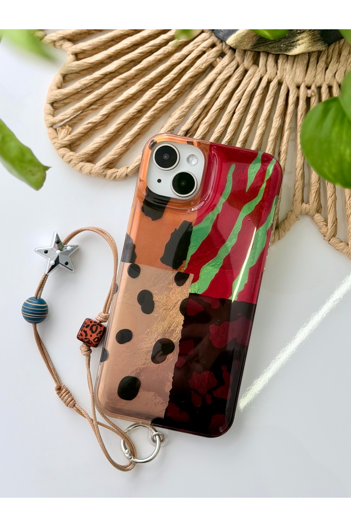 Iphone 14 Plus And 15 Plus Compatible Shine Charm Leopard Design Silicone Case