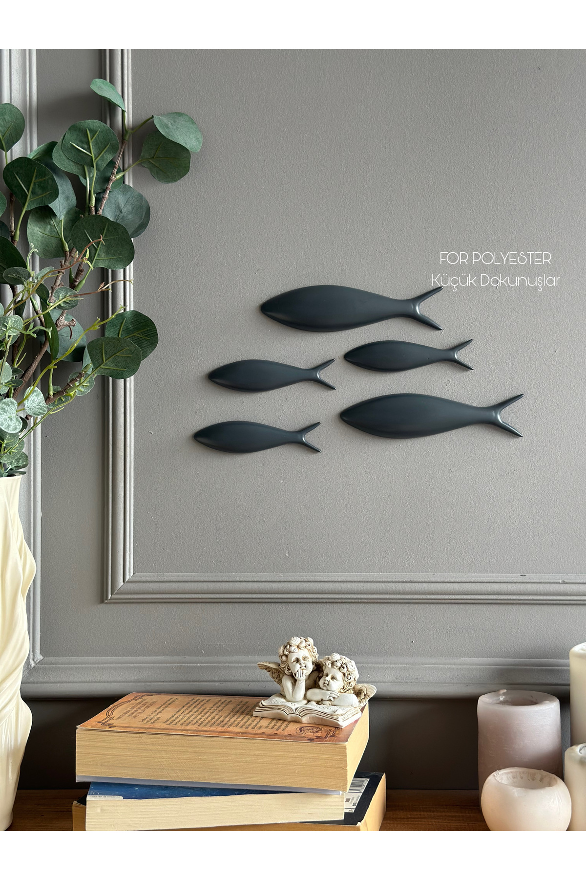 5-Piece Set Anthracite Fish Wall Accessory Trinket/Wall Combination/Home-Office Decoration