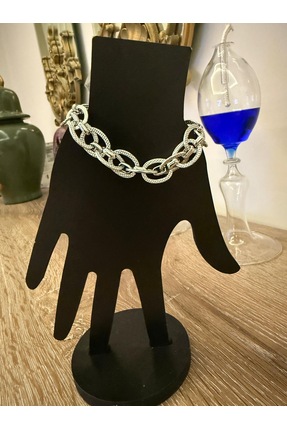 misstakıjewerly ÇELİK GÜMÜŞ RENK DESENLİ GEÇMELİ HALKALI KALIN BİLEKLİK
