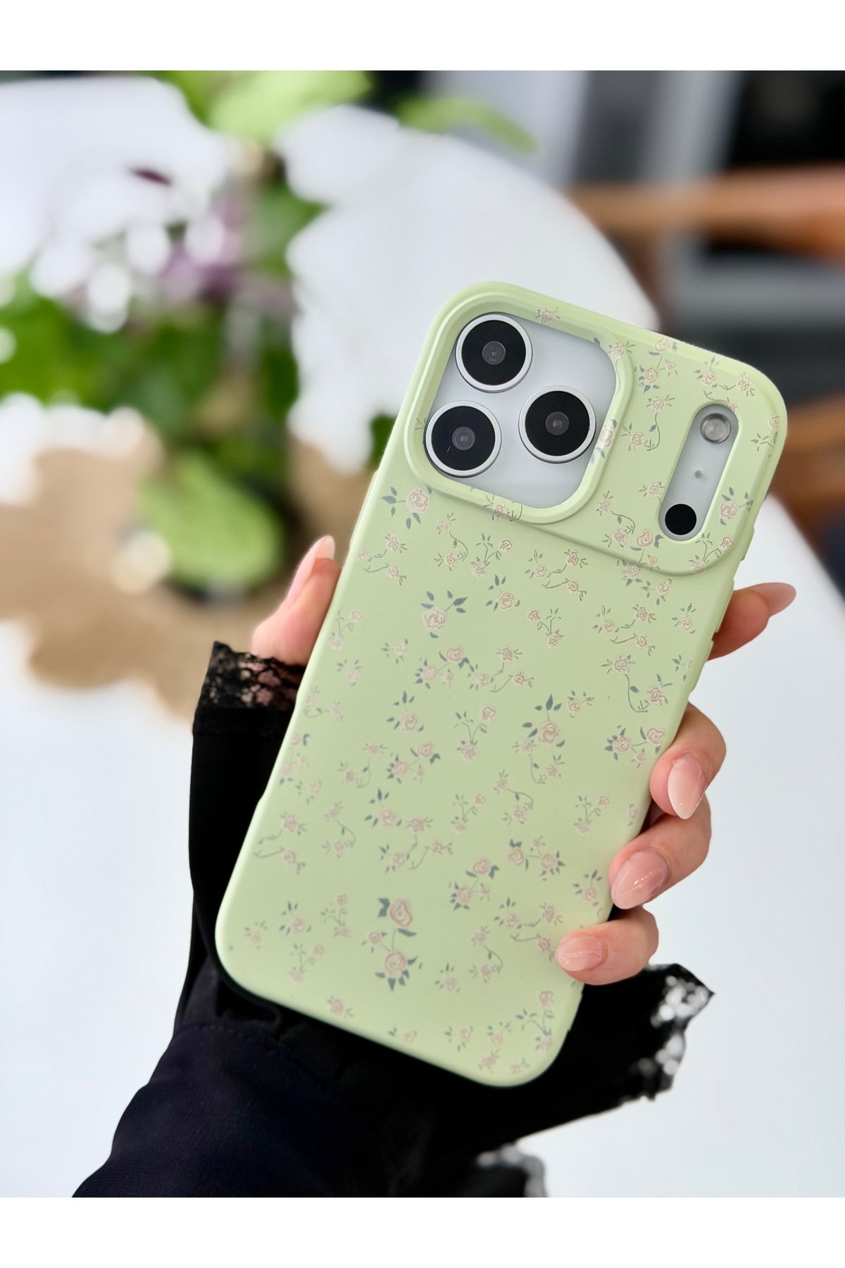 Iphone 17 PROMAX Compatible Print Protective Flexible Silicone Case with Green MİNİ FLOWER DESIGN