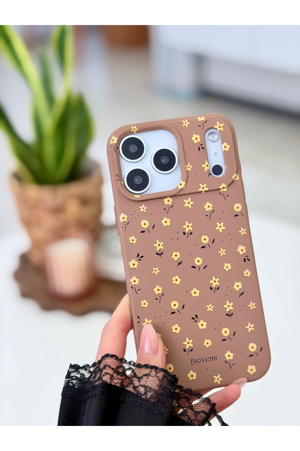 Iphone 17 PROMAX Compatible Print Protective Flexible Silicone Case with Coffee MİNİ FLOWER DESIGN
