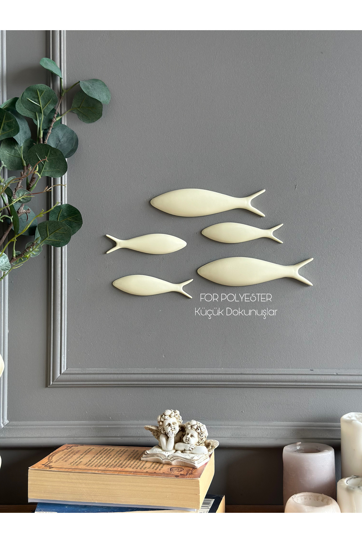 5-Piece Set Ecru Fish Wall Accessory Trinket/Wall Combination/Home-Office Decoration