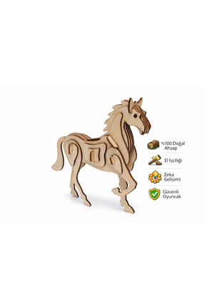 MARSWOODART Ahşap 3D Puzzle At – Ahşap Yapboz Oyuncak