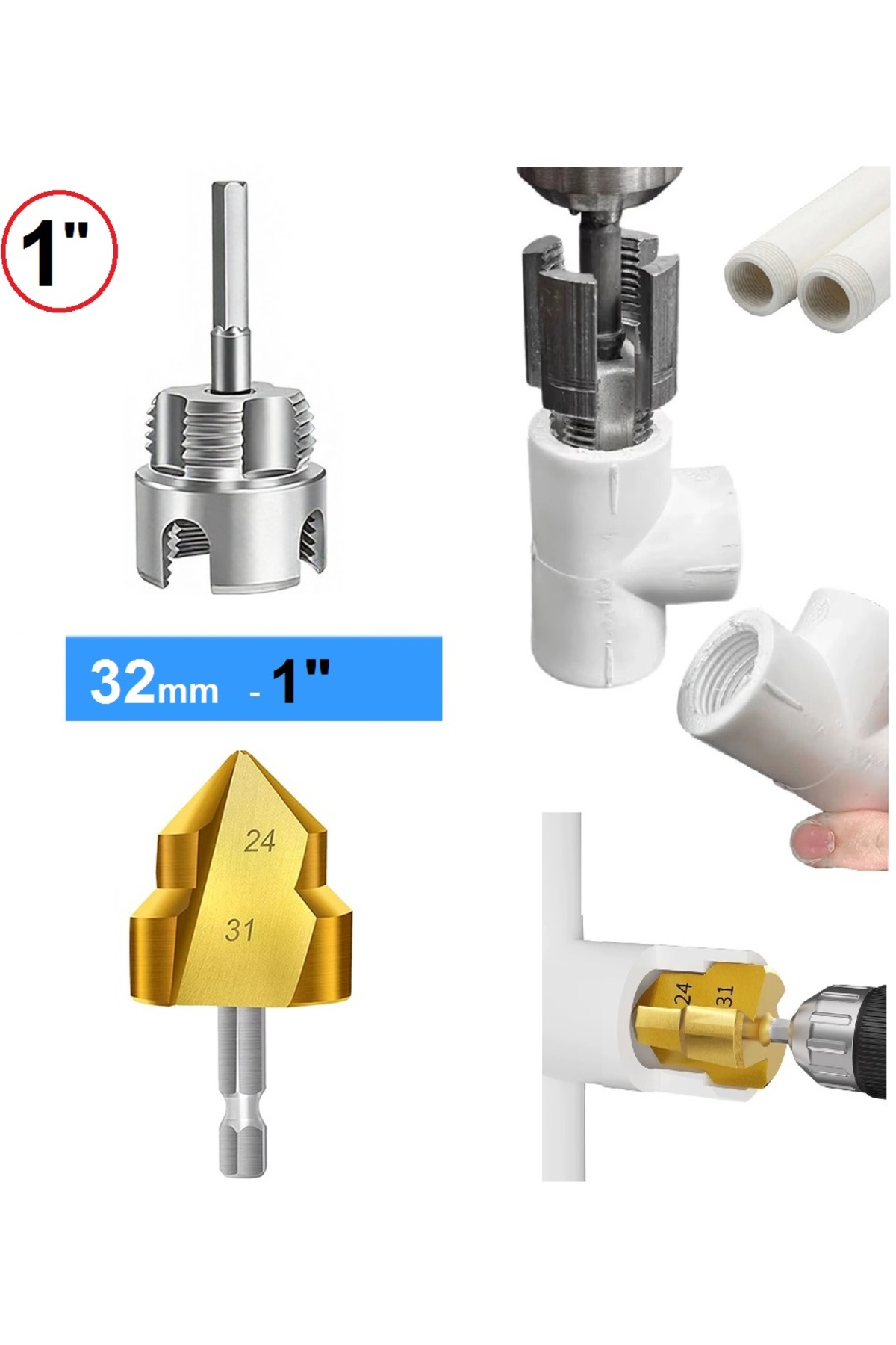 Depolife Pprc PVC Boru Havşa ve Diş Açma Klavuz Seti 32mm Pafta