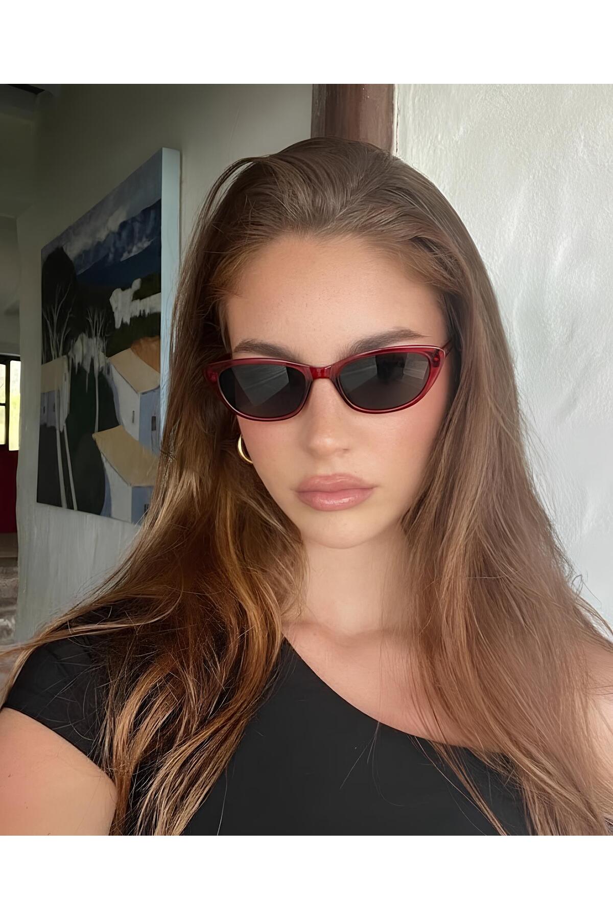Rusban burgundy cateye sunglasses for women | Uv400 protected and 50 retreads
