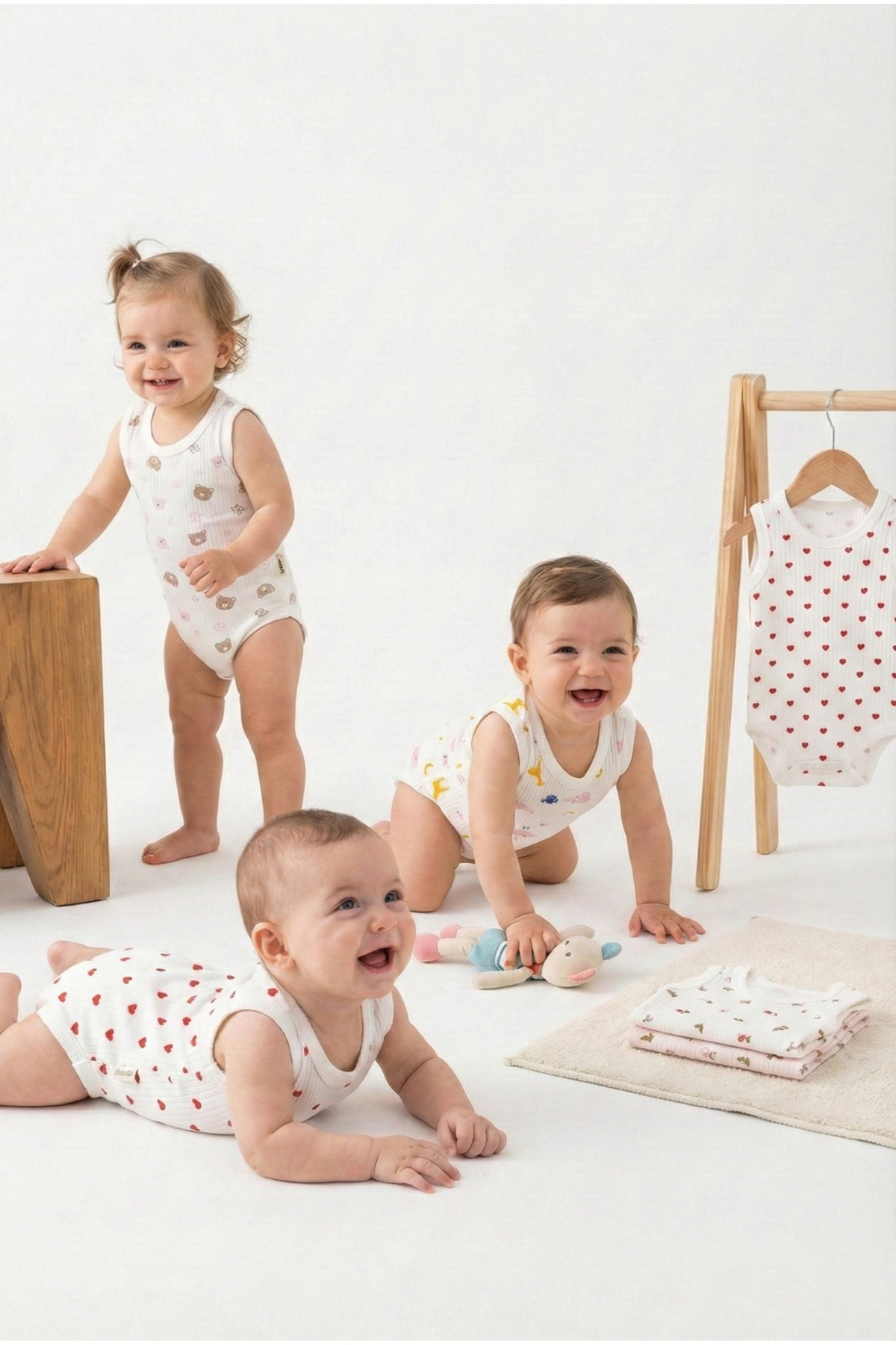 Noone 6'lı Çok Desenli Fitilli Pamuklu Bebek Askılı Badi Seti Atlet Zıbın fotoğrafı 3 (önizleme)