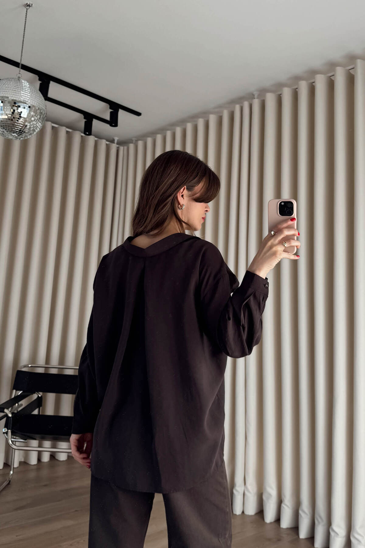 Sue Store  Kahverengi Oversize Modal Kumaş Gömlek - Görsel 6