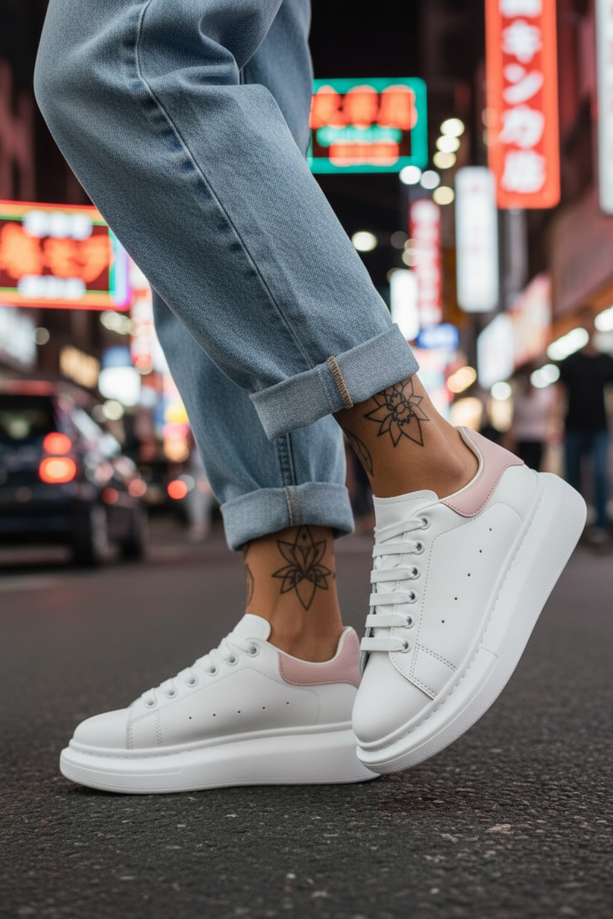 dehaine Γυναικεία sneakers MQ Λευκά με ροζ, μοντέρνα, casual, με ψηλή σόλα, 111