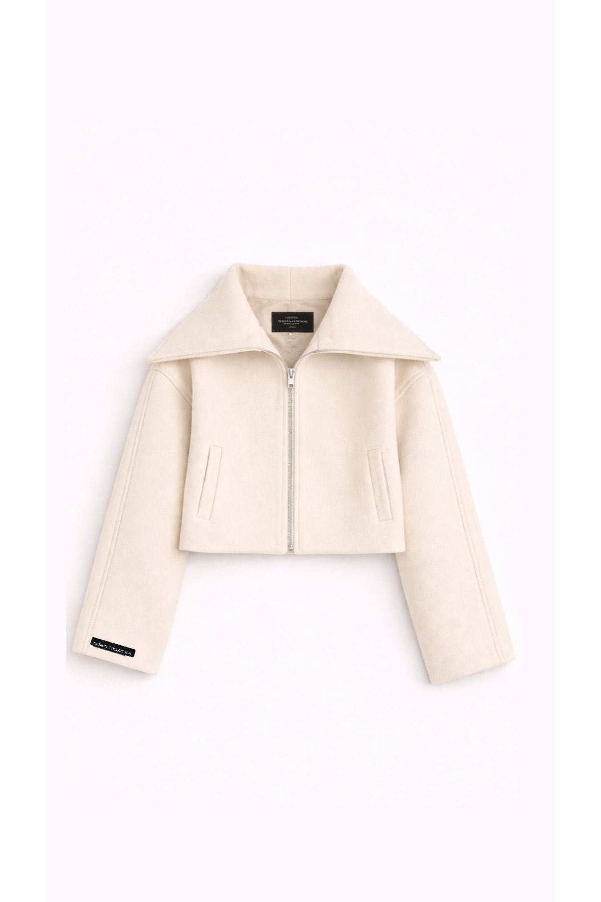 Perryes  Kadın Norra Geniş Yaka Fermuarlı Kısa Kaban Krem - Görsel 2