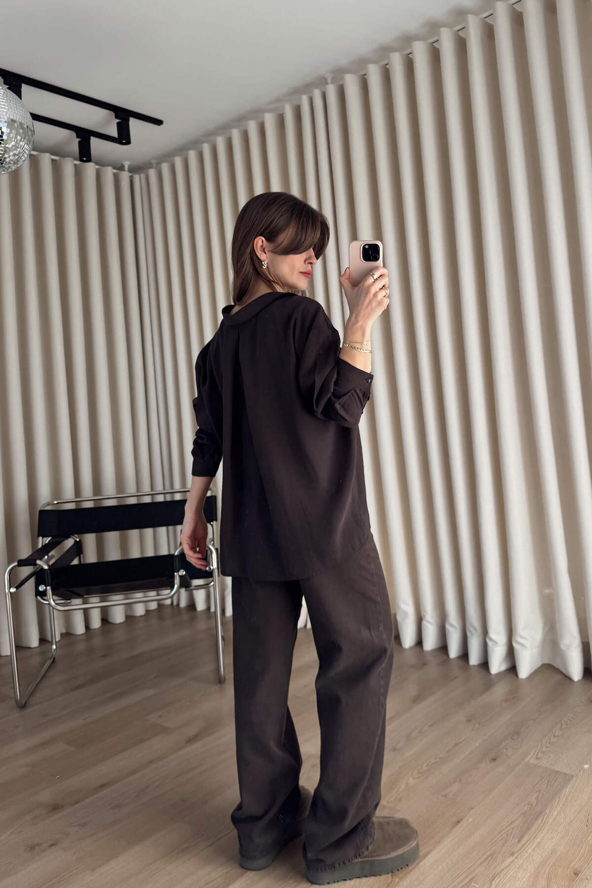 Sue Store  Kahverengi Oversize Modal Kumaş Gömlek - Görsel 7